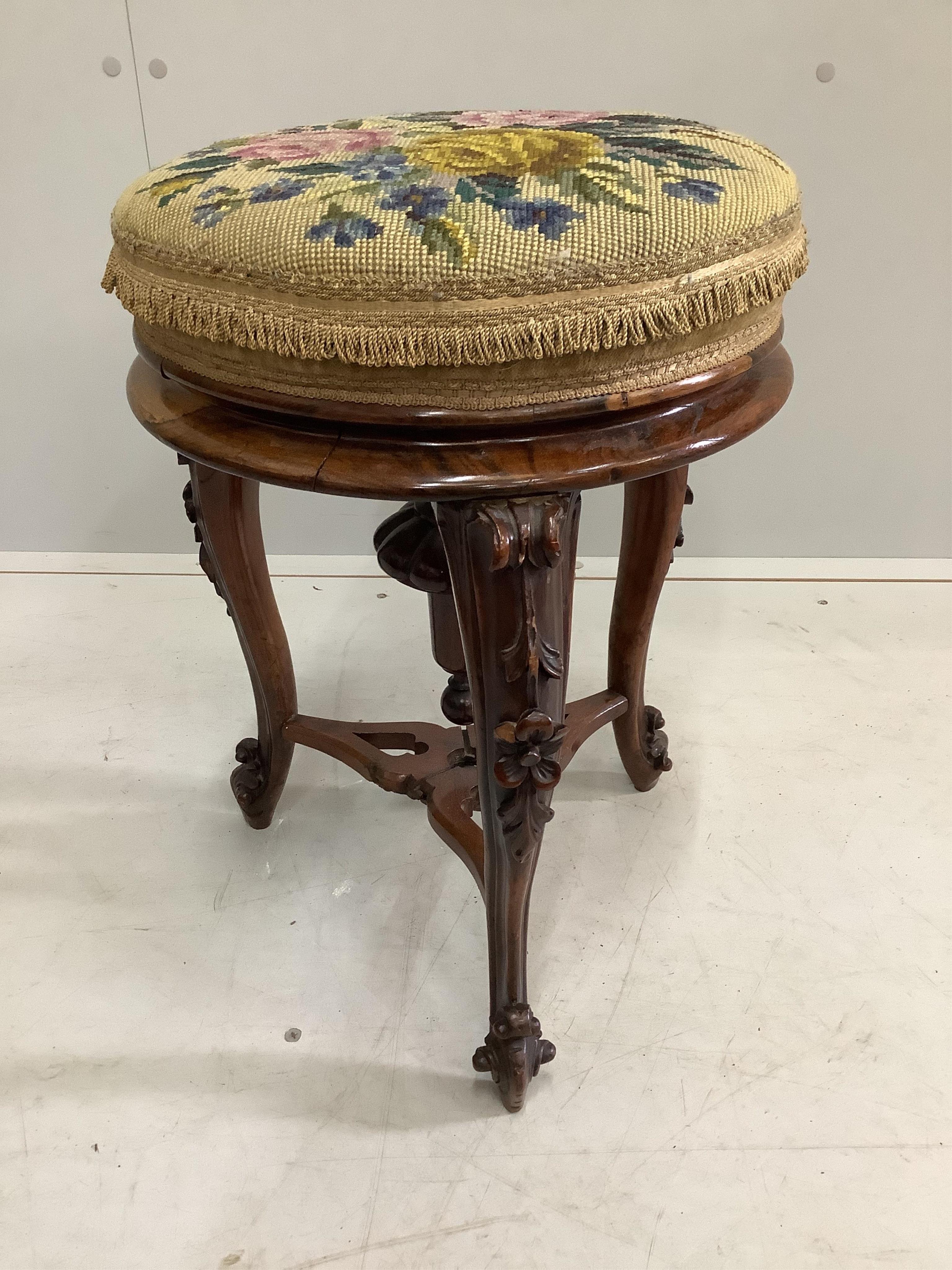 A Victorian rosewood stool, diameter 35cm, height 47cm. Condition - fair